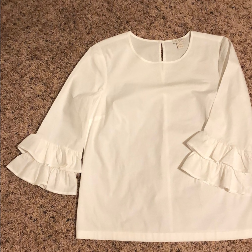J. Crew Petite  2 White Ruffle Sleeve Top